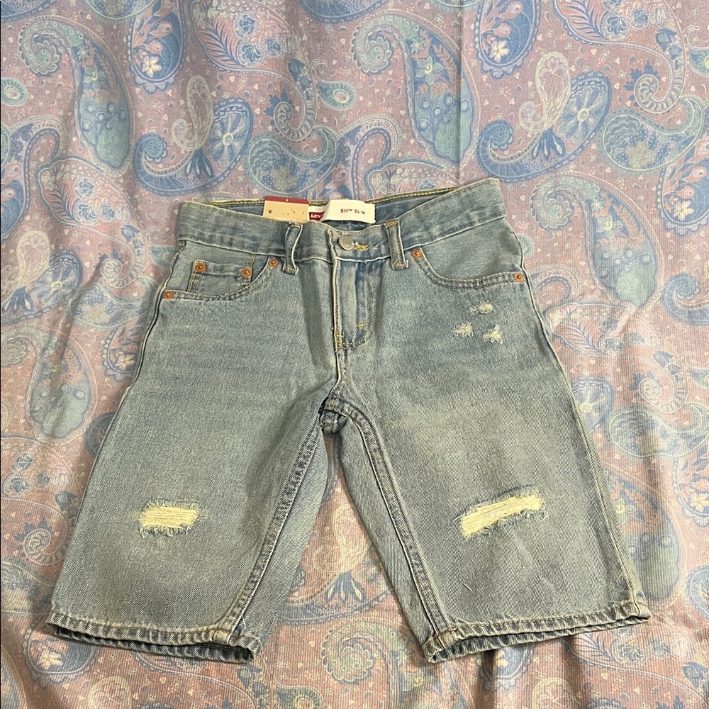 Levis 511 Slim Kids Youth Distressed Denim Shorts Light Wash Size 8 NWT